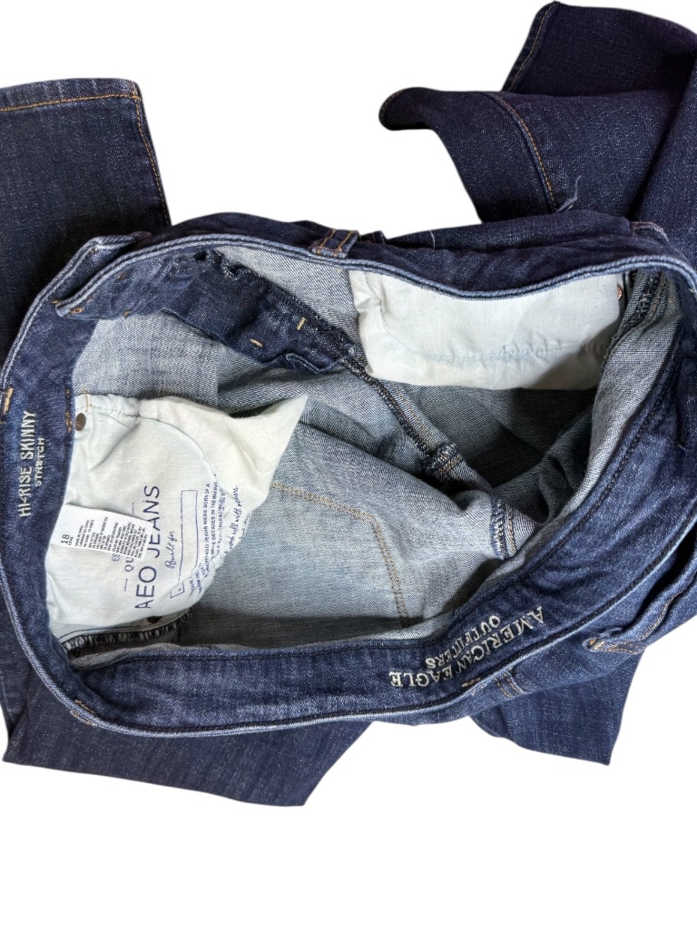 American Eagle Outfitters High Rise Skinny Stretch Dark Whisker Jeans 18 Long - Picture 9 of 12